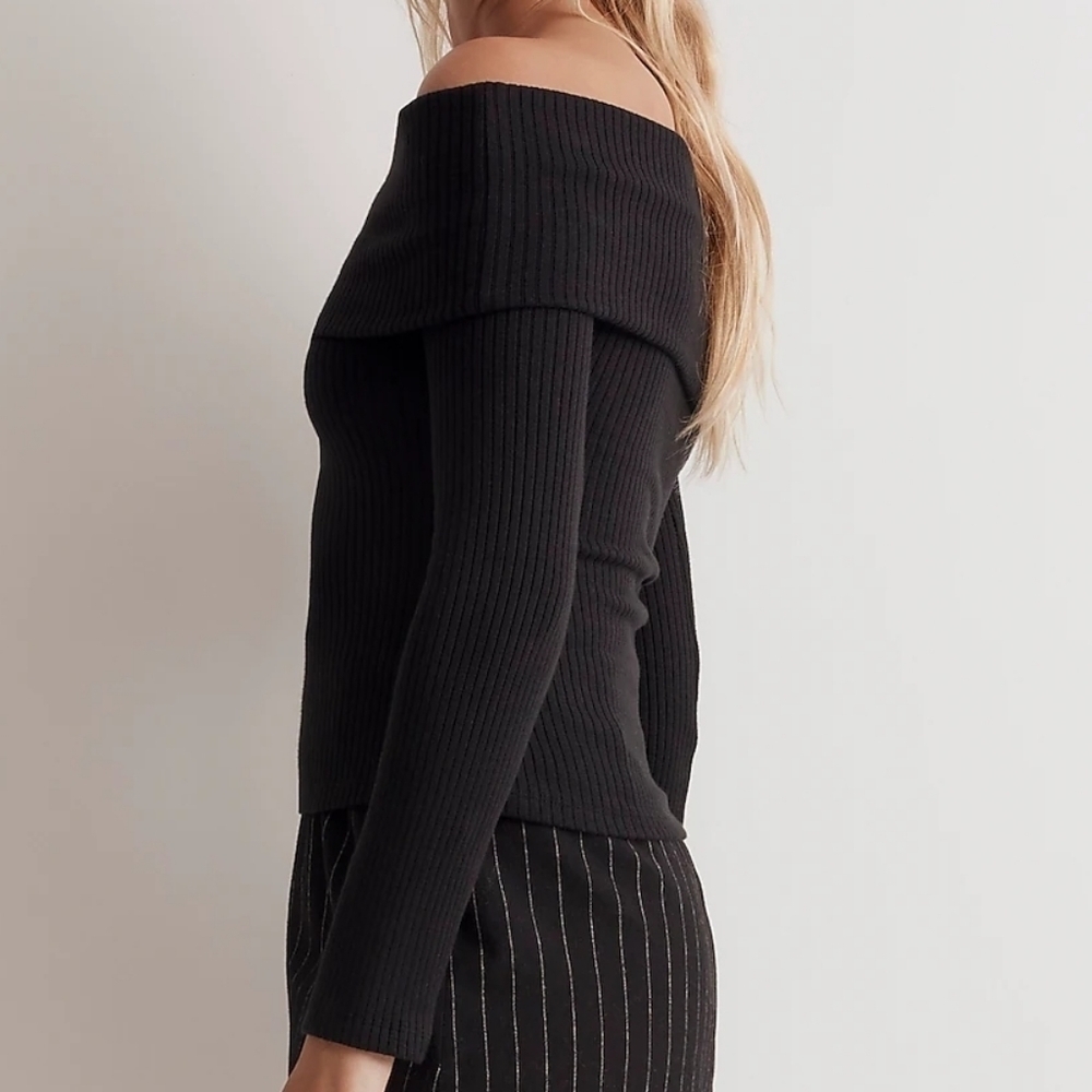 Madewell Off-Shoulder Long-Sleeve Top in True Black‎ size XXS NWT NO498 - Picture 3 of 12
